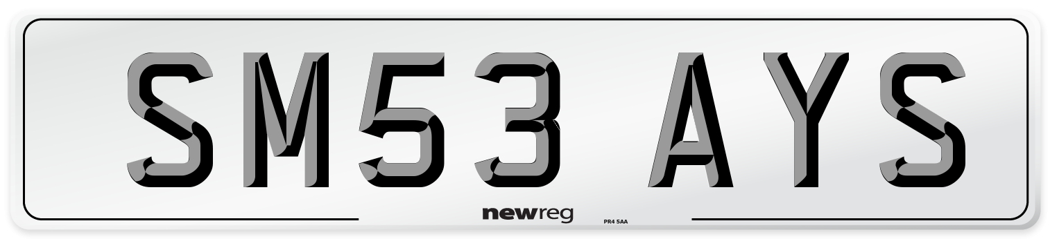 SM53 AYS Number Plate from New Reg